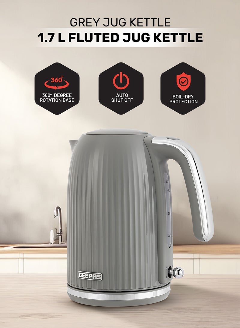 Fluted Jug Kettle- GK38068UK-GR/ 360-Degrees Rotation, Boil Dry Protection and Automatic Cut-Off/ Perfect for Boiling Water, Milk, Tea/ Removable and Washable Filter/ 2 Years Warranty 1.7 L 3000 W GK38068UK-GR Grey