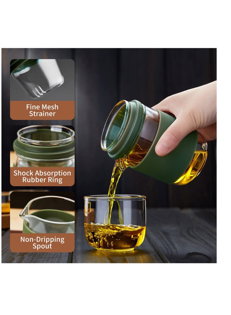 Travel Tea Set, Chinese Gongfu Tea Set, Portable Small Glass Tea Cup Set with 1 Infuser, 2 Cups and 1 Master Mug, All in One Water Resistant Case for Travel, Hotel