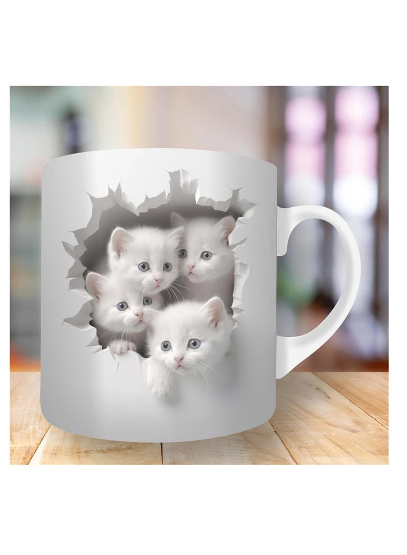 3D Cat Coffee Mug, 20 oz White Ceramic Gifts Coffee Cup, Cat Mugs for Cat Lover, Creative Space Design Mug, Cute Cat Coffee Mugs for Men Women Kids