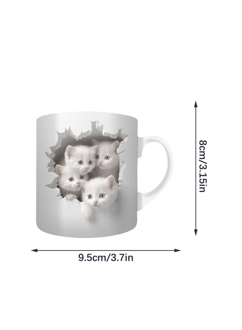3D Cat Coffee Mug, 20 oz White Ceramic Gifts Coffee Cup, Cat Mugs for Cat Lover, Creative Space Design Mug, Cute Cat Coffee Mugs for Men Women Kids