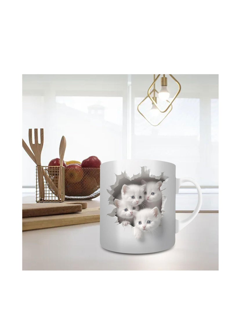 3D Cat Coffee Mug, 20 oz White Ceramic Gifts Coffee Cup, Cat Mugs for Cat Lover, Creative Space Design Mug, Cute Cat Coffee Mugs for Men Women Kids