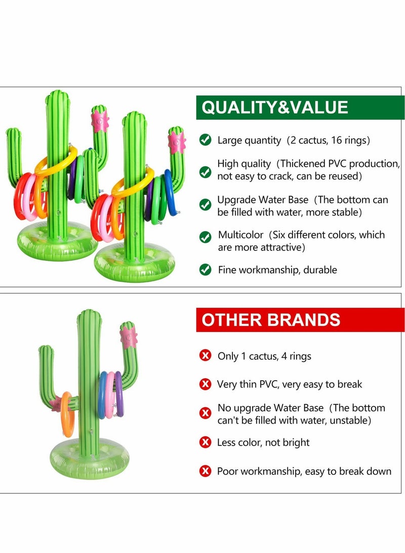 Pool Toys Ring Toss, Inflatable Cactus, Games with 16 Rings Floating Swimming for Multiplayer Water Boys Girls Adults Family Summer Beach (2 Sets)