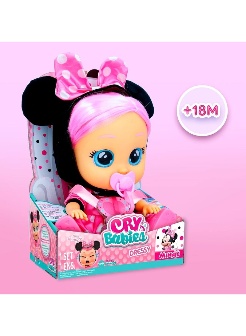 CRY BABIES Dressy Minnie | Interactive Doll that Cries real Tears with Hair to Style, Clothes to Wear and Accessories to Play