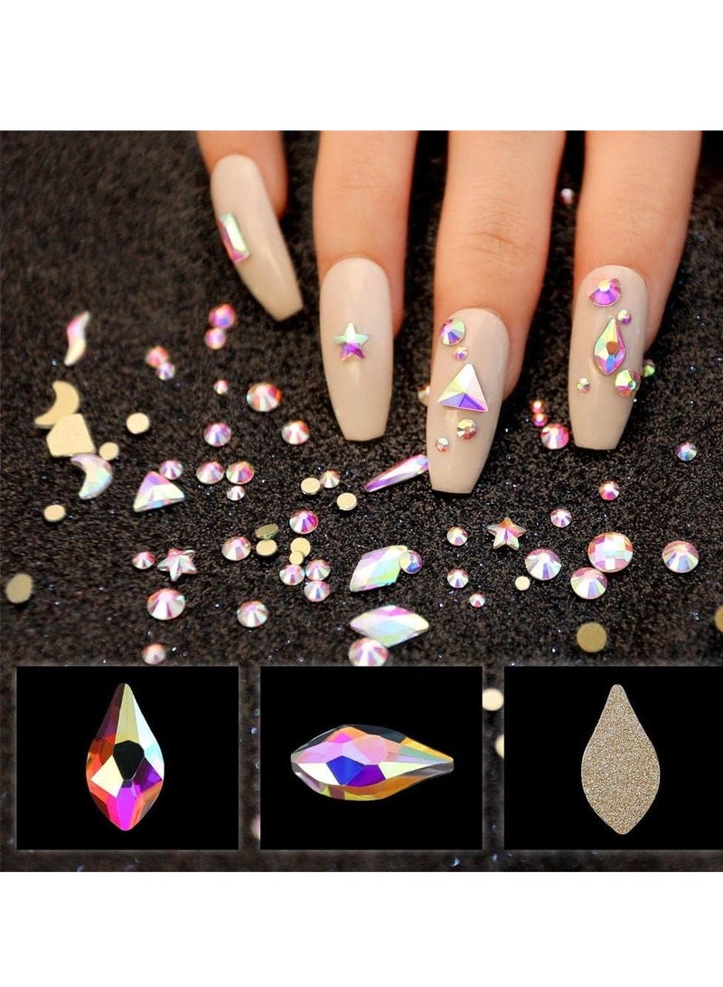 Professional AB Crystal Rhinestones with Wax Pen Multi Shapes Glass Rhinestones for Nail Art Craft Mix Sizes Nail Gems Packaged in Storage Box Nail Art Supplies Accessories