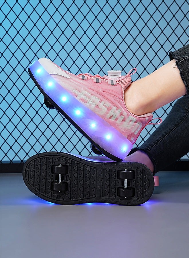 LED Flash Light Fashion Shiny Sneaker Skate Shoes,Roller Skates,Skates Shoes With Four Wheels(Pink)