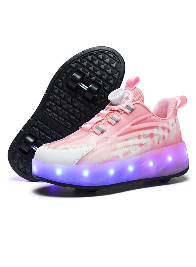 LED Flash Light Fashion Shiny Sneaker Skate Shoes,Roller Skates,Skates Shoes With Four Wheels(Pink)