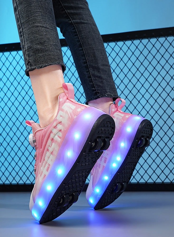 LED Flash Light Fashion Shiny Sneaker Skate Shoes,Roller Skates,Skates Shoes With Four Wheels(Pink)