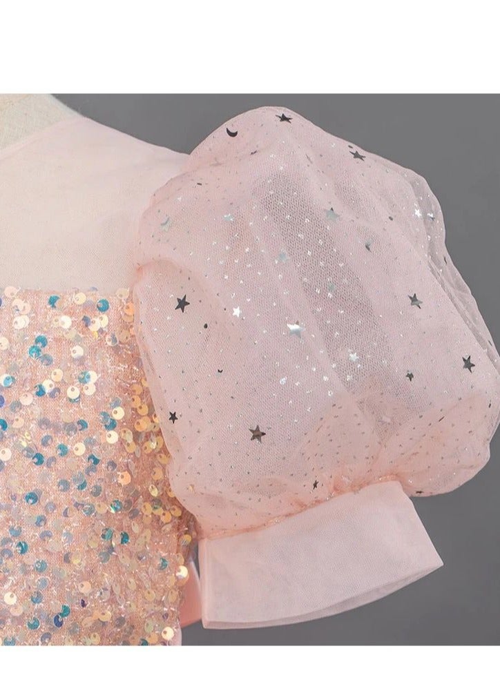 Girls Party Dresses Pink White red Longuette Performance Costume Wedding Activity Dress Host Clothing Princess Long Skirt Summer