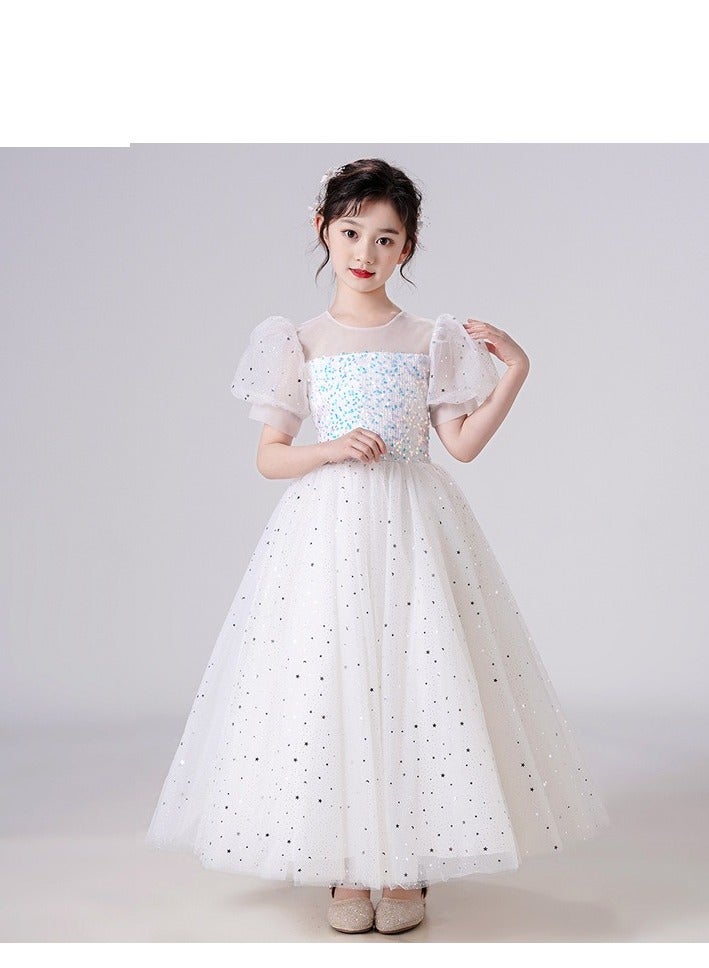 Girls Party Dresses Pink White red Longuette Performance Costume Wedding Activity Dress Host Clothing Princess Long Skirt Summer