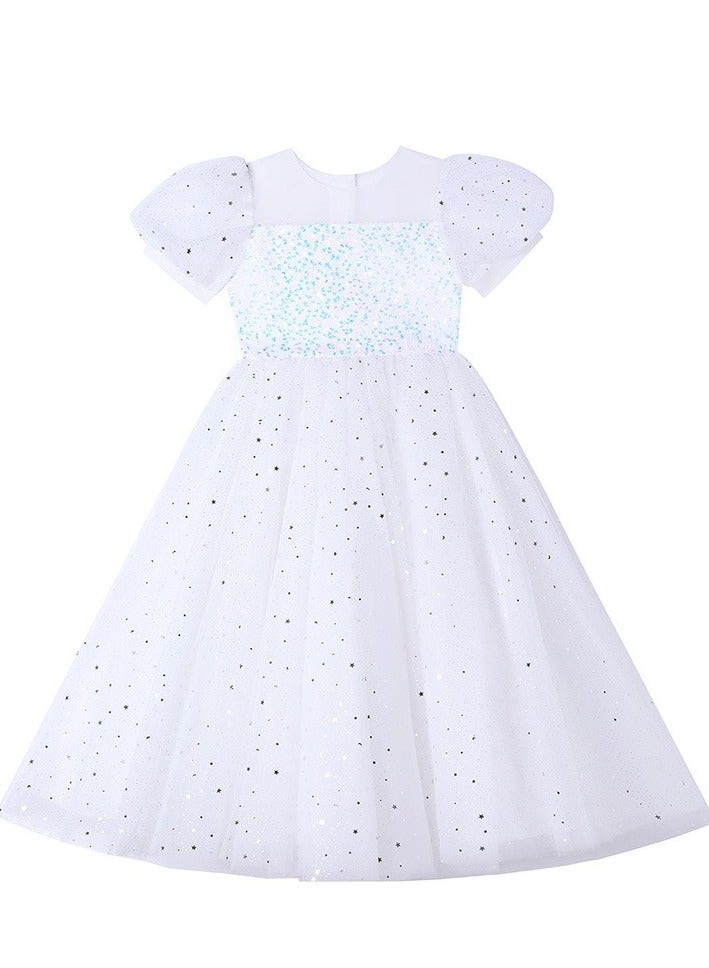 Girls Party Dresses Pink White red Longuette Performance Costume Wedding Activity Dress Host Clothing Princess Long Skirt Summer