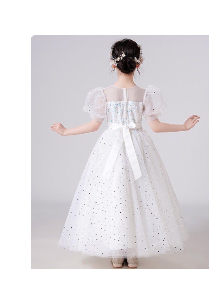 Girls Party Dresses Pink White red Longuette Performance Costume Wedding Activity Dress Host Clothing Princess Long Skirt Summer