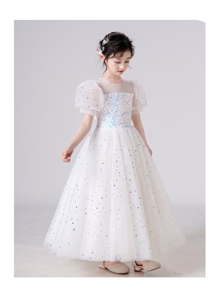 Girls Party Dresses Pink White red Longuette Performance Costume Wedding Activity Dress Host Clothing Princess Long Skirt Summer