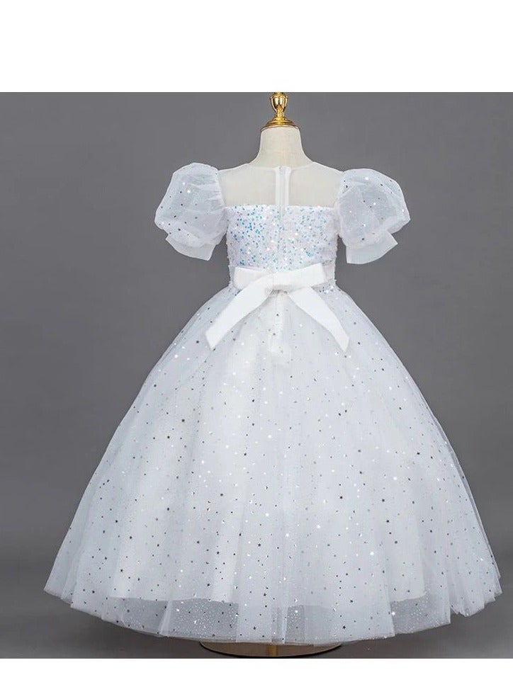 Girls Party Dresses Pink White red Longuette Performance Costume Wedding Activity Dress Host Clothing Princess Long Skirt Summer