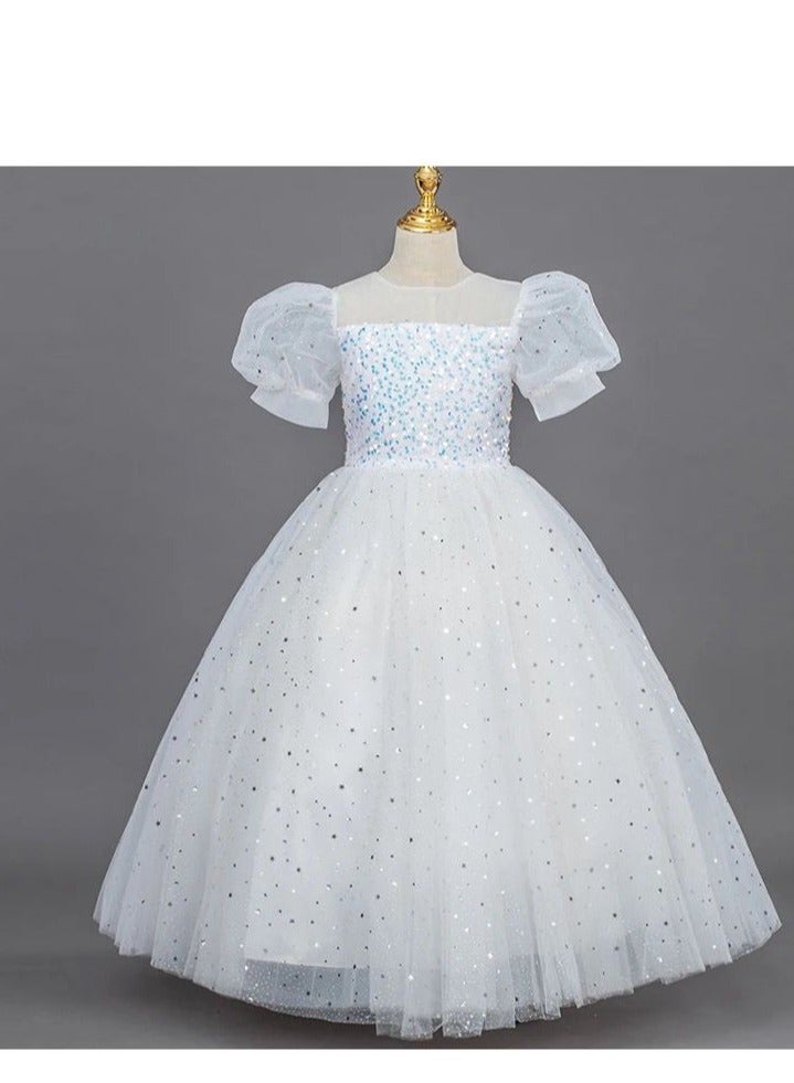 Girls Party Dresses Pink White red Longuette Performance Costume Wedding Activity Dress Host Clothing Princess Long Skirt Summer