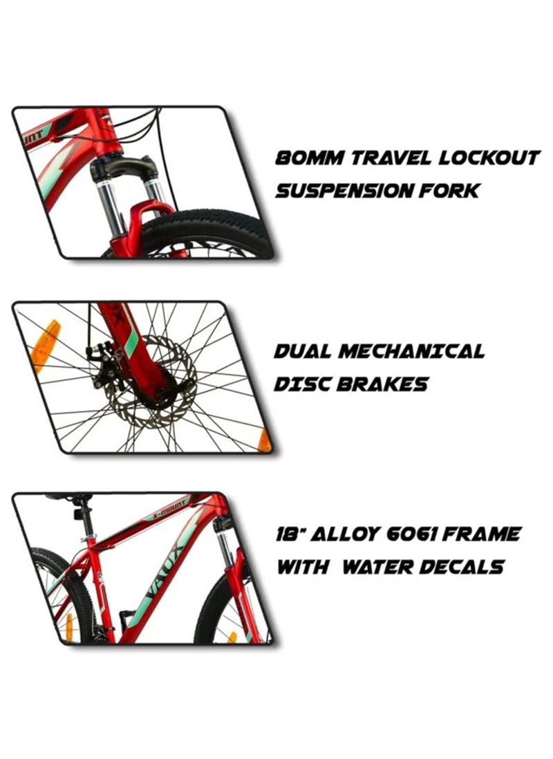 X-Mount Gear Cycle For Men 27.5T With Aluminium Alloy Frame & Disc Brakes - Multispeed Mtb For Adults With 21 Shimano Gears - Lockout Suspension - Kenda Tyres - Red