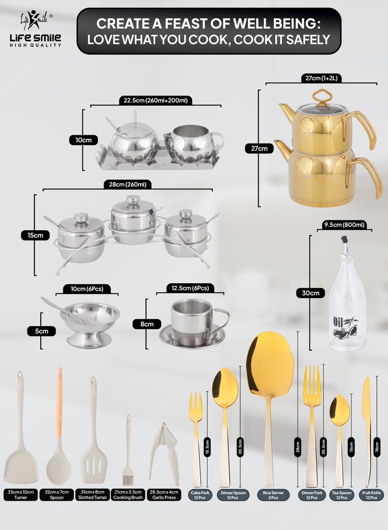 Cookware Set 135 Pieces - Pure 18/10 Stainless Steel Complete Kitchen Set - Induction Base Pots and Pans Set - Non-Toxic, 100% PFOA, PTFE & PFOS Free - Oven Safe Kitchenware Sets