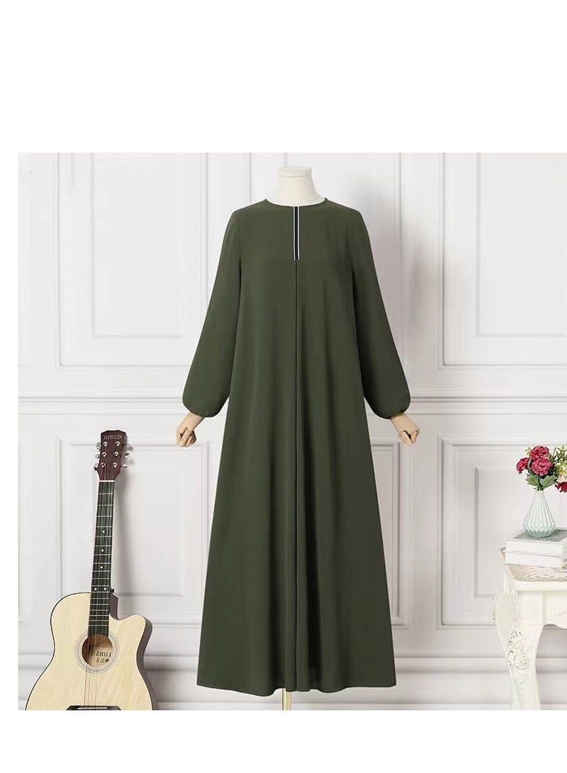 Solid color long sleeve loose round neck dress long skirt