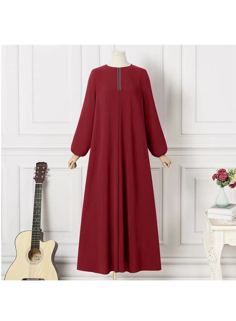 Solid color long sleeve loose round neck dress long skirt