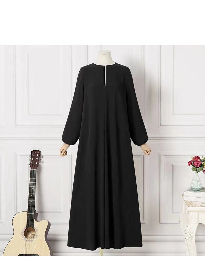 Solid color long sleeve loose round neck dress long skirt
