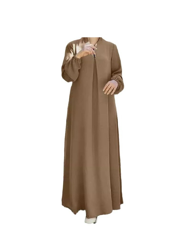 Solid color long sleeve loose round neck dress long skirt