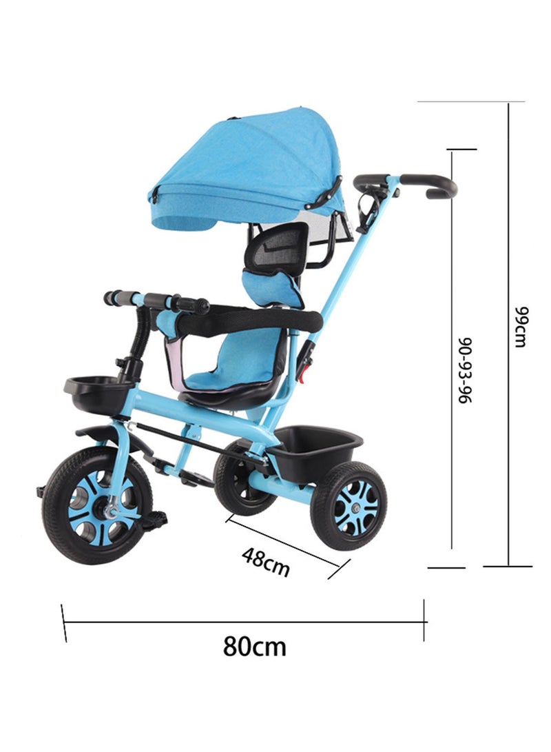 Kids Tricycle with Push Bar with Sunshade 3 Wheel Bicycle Kids Riding Tricycle Blue