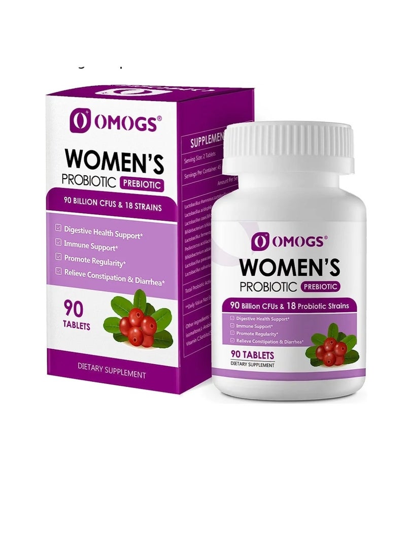 Women's Probiotic,with Cranberry Extract & Prebiotics,90 Billion CFUs,18 Strains,Help for Boost Immune,Digestive 90 Tablets
