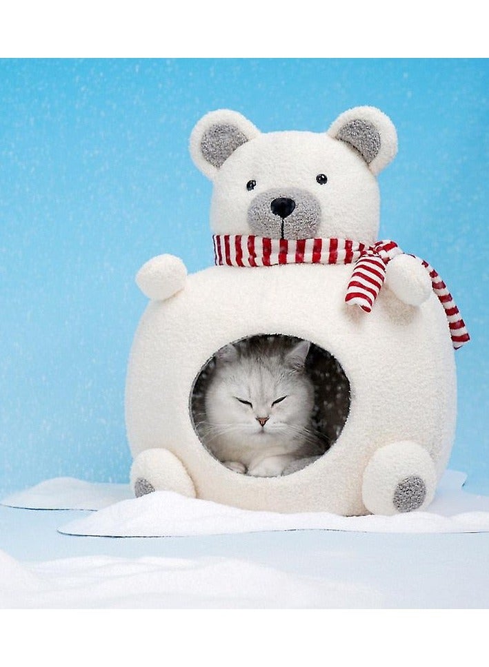 Winter warm fleece cat house