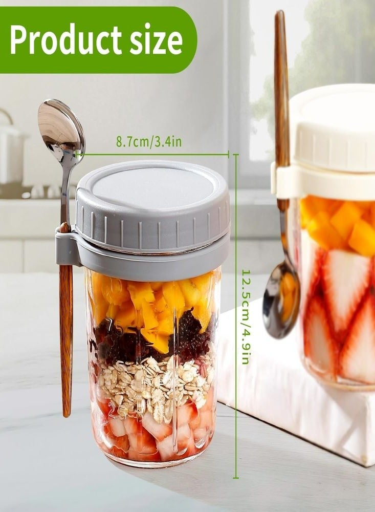 4Pcs Yogurt Cup Sealed Overnight Oatmeal Cup 350ml Breakfast Cup with Spoon Portable Glass Salad Tin