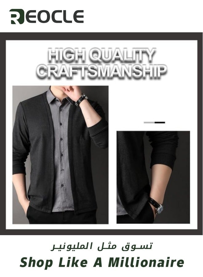 Mens Knit Cardigan Slim Fit Knitwear Shirt Collar Casual & Business Mock Two-piece Lightweight Kintted Cardigan Sweater