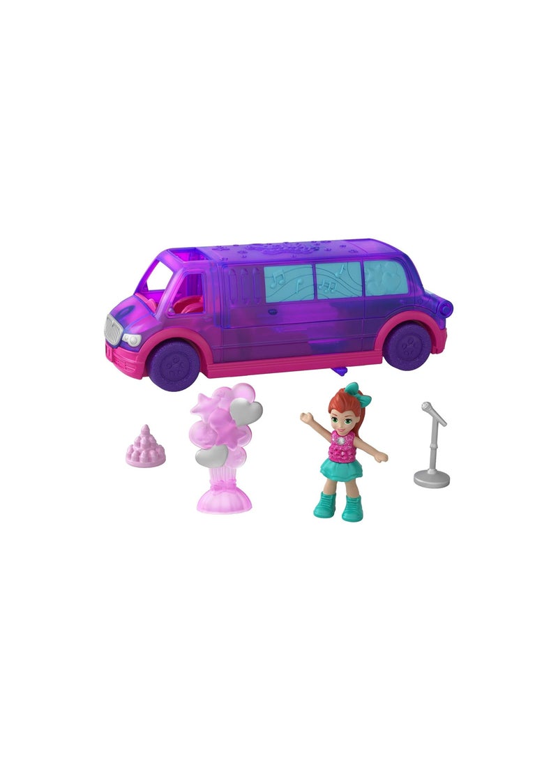 Polly Pocket Pollyville Party Limo with Play Areas, Lila Doll & More