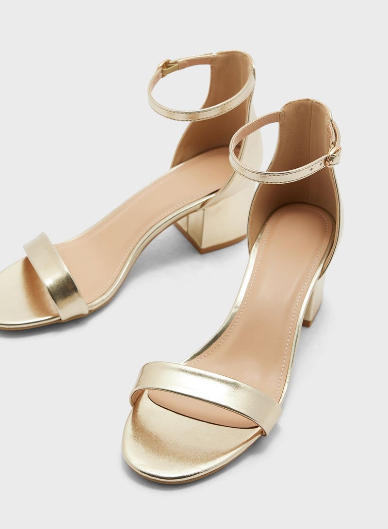 Low Block Heel Ankle Strap Sandal