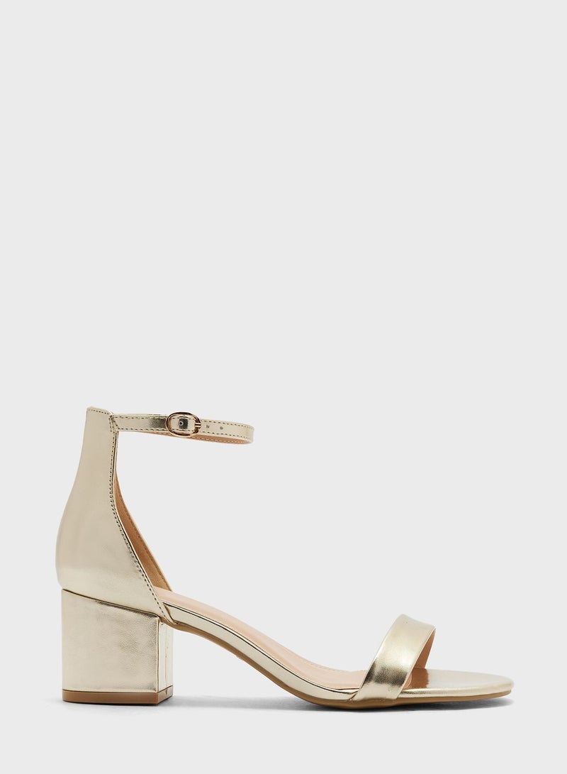 Low Block Heel Ankle Strap Sandal