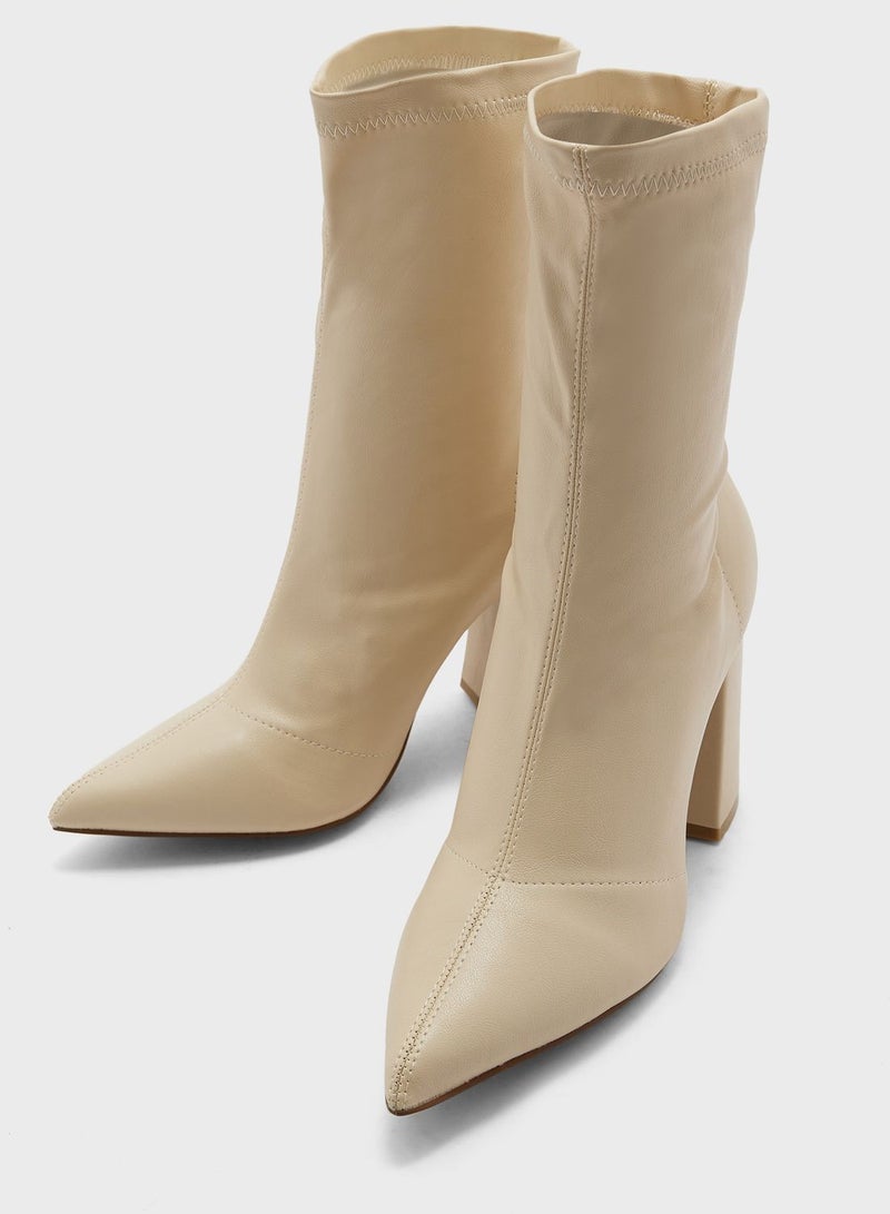 Pointed Block Heel Sock Boot