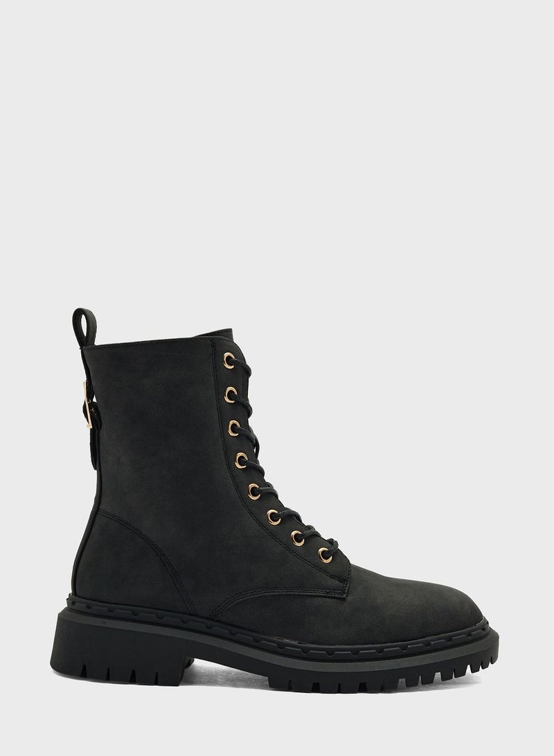 Faux Suede Military Boots