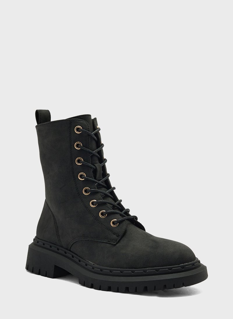 Faux Suede Military Boots