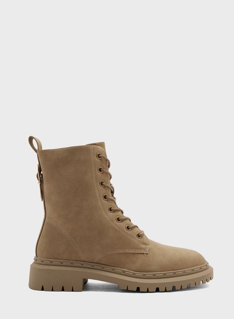 Faux Suede Military Boots