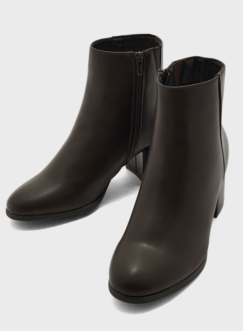 Brown Pu  Ankle Boots