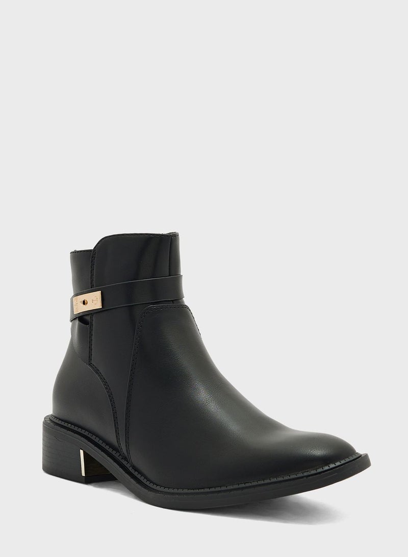 Black Pu Ankle Belt Ankle Boots