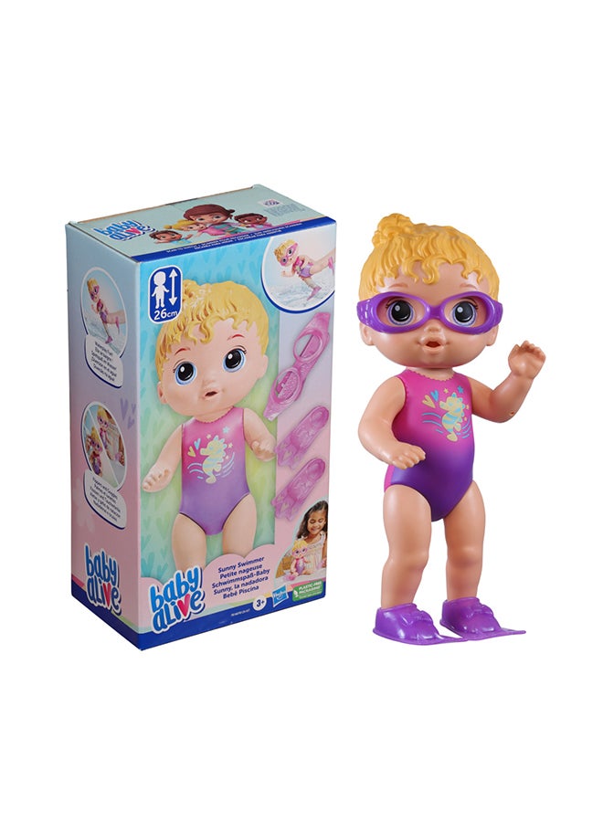 Sunny Swimmer Doll, 10-Inch Water Baby Dolls for 3 Year Old Girls and Boys and Up, Baby Alive Doll, Blonde Hair