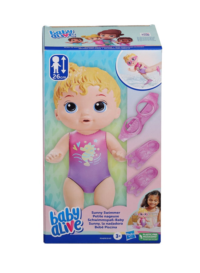Sunny Swimmer Doll, 10-Inch Water Baby Dolls for 3 Year Old Girls and Boys and Up, Baby Alive Doll, Blonde Hair