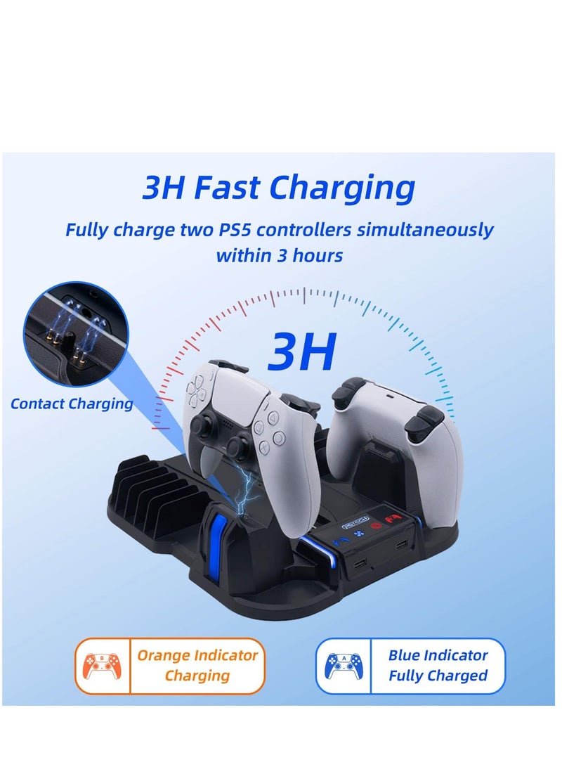 PS5 Slim Cooling Stand with Controller Charging Station for Playstation 5 Slim Console (Digital/Disc),  PS5 Slim Accessories Includes 3 Levels Cooling Fan, 12 Game Storage Slots, 2 USB Hubs