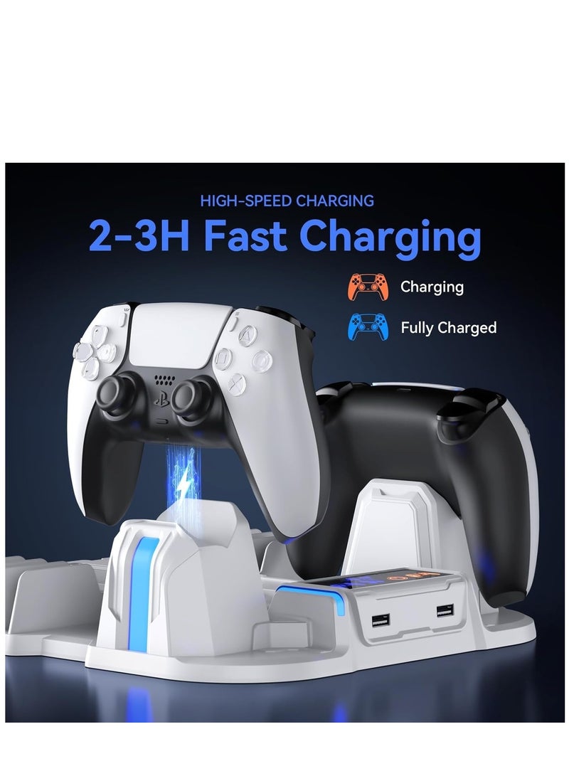 PS5 Slim Cooling Stand with Controller Charging Station for Playsation 5 Slim Console(Digital/Disc), PS5 Slim Accessories Includes 3-Level Cooling Fan and 12Pcs Game Storage