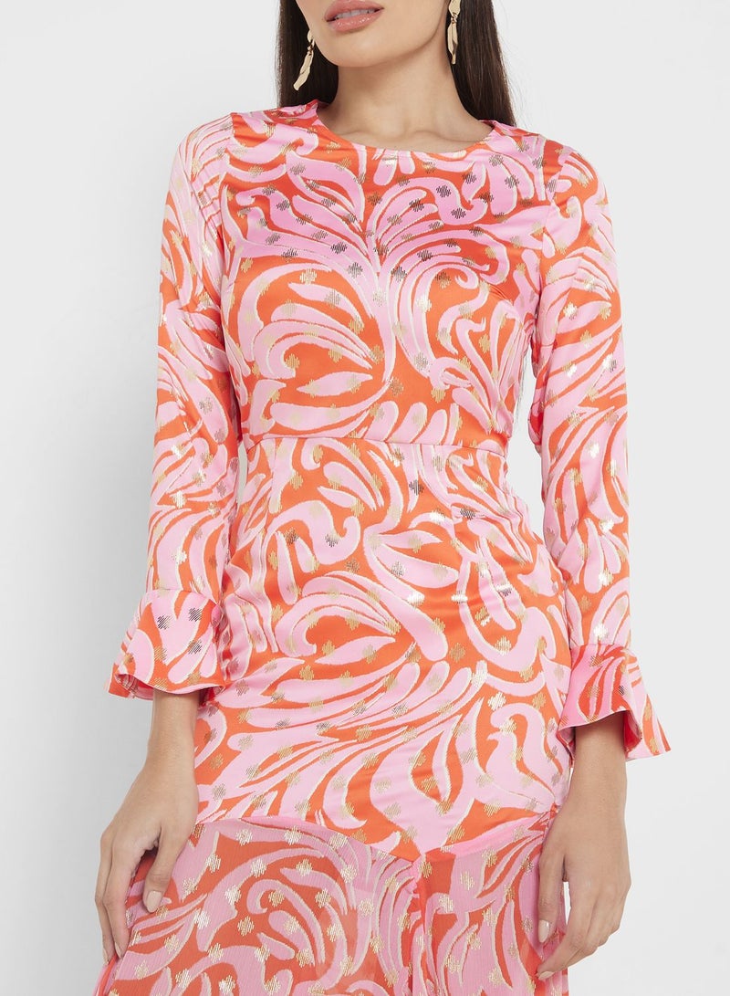 Crew Neck Printed Dress