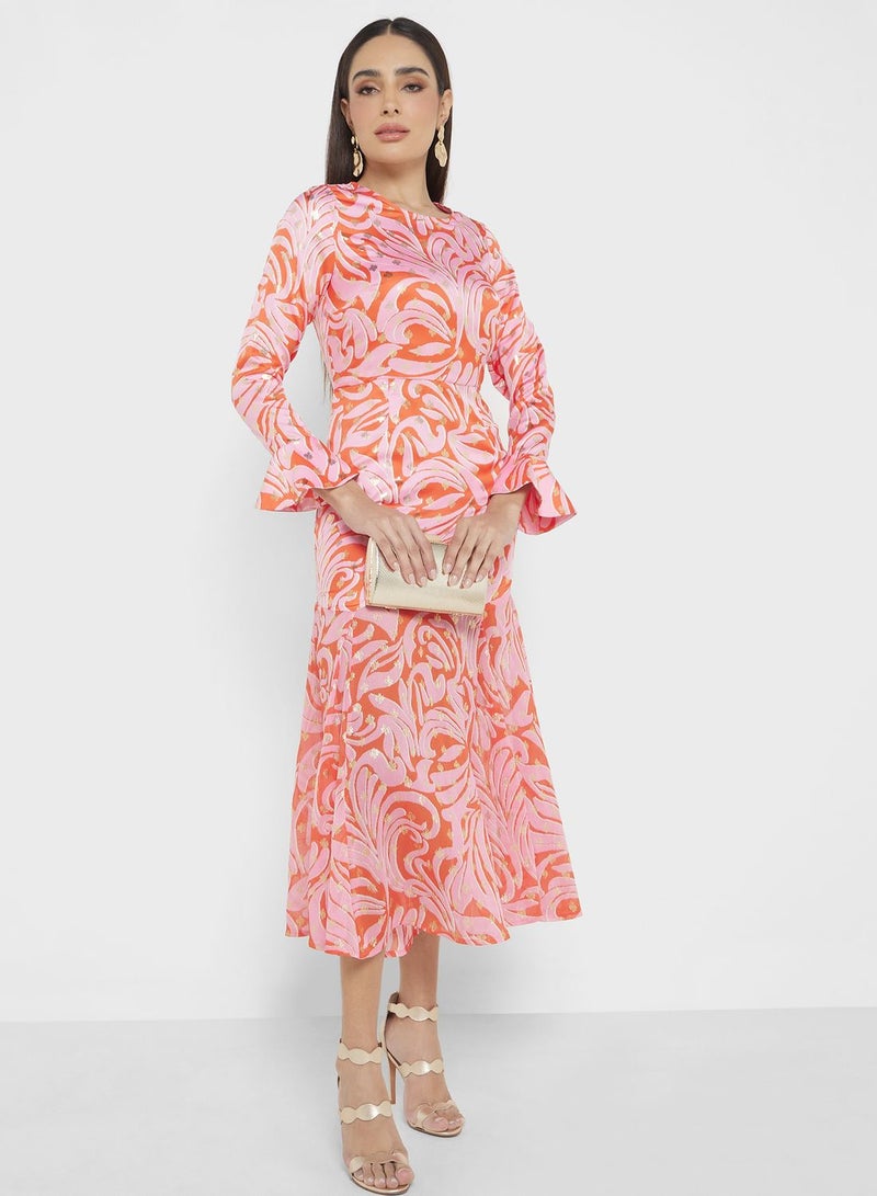 Crew Neck Printed Dress