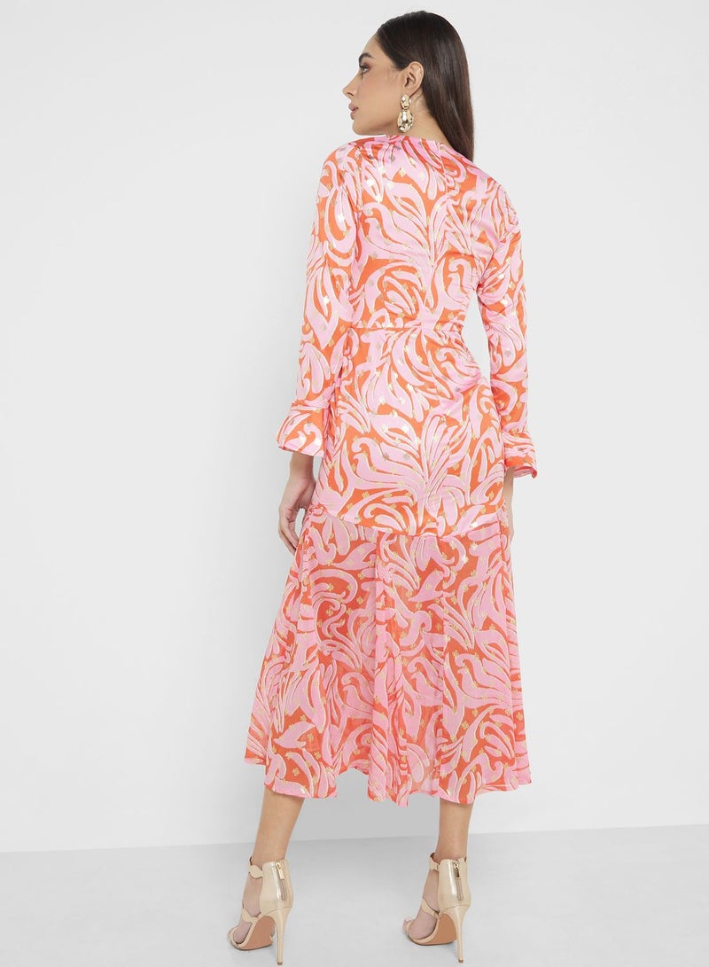 Crew Neck Printed Dress