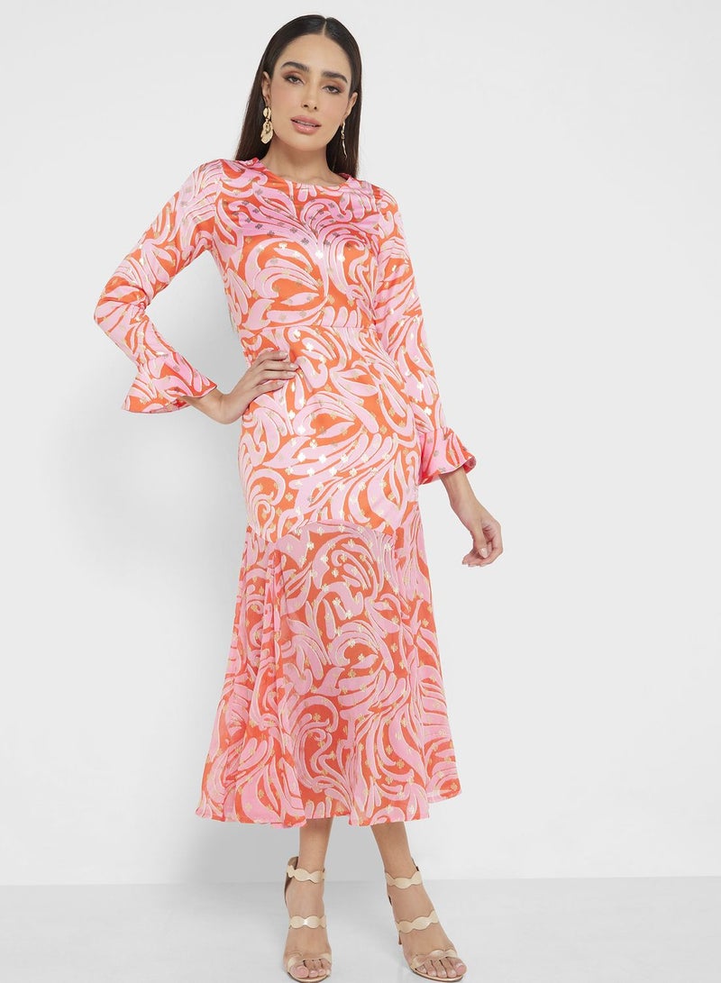 Crew Neck Printed Dress