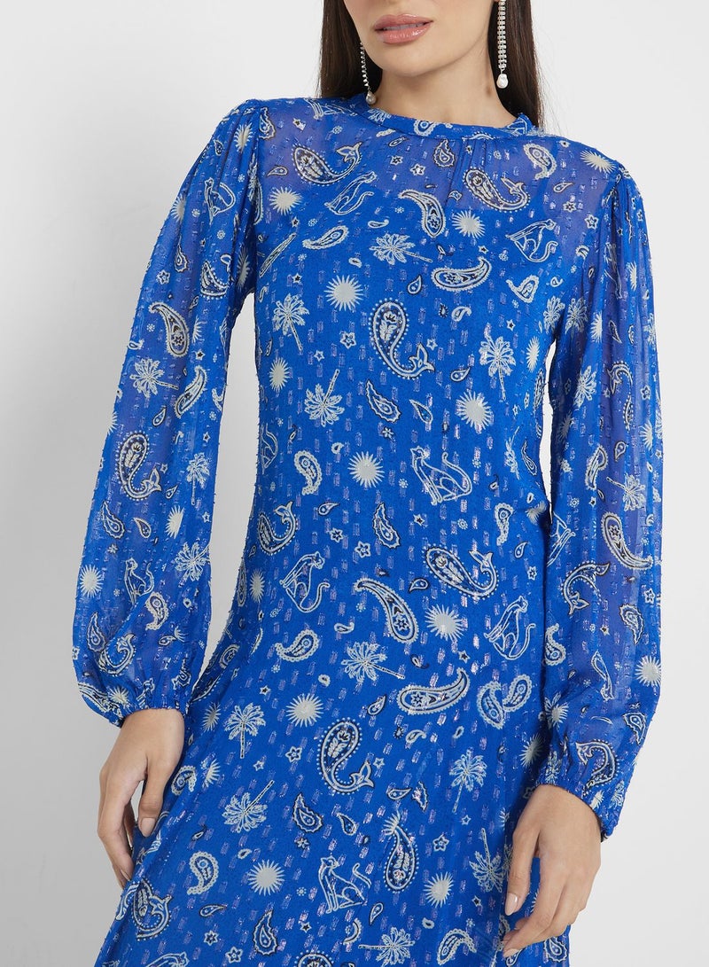 Printed Crew Neck Dress