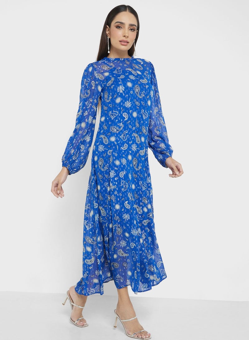 Printed Crew Neck Dress