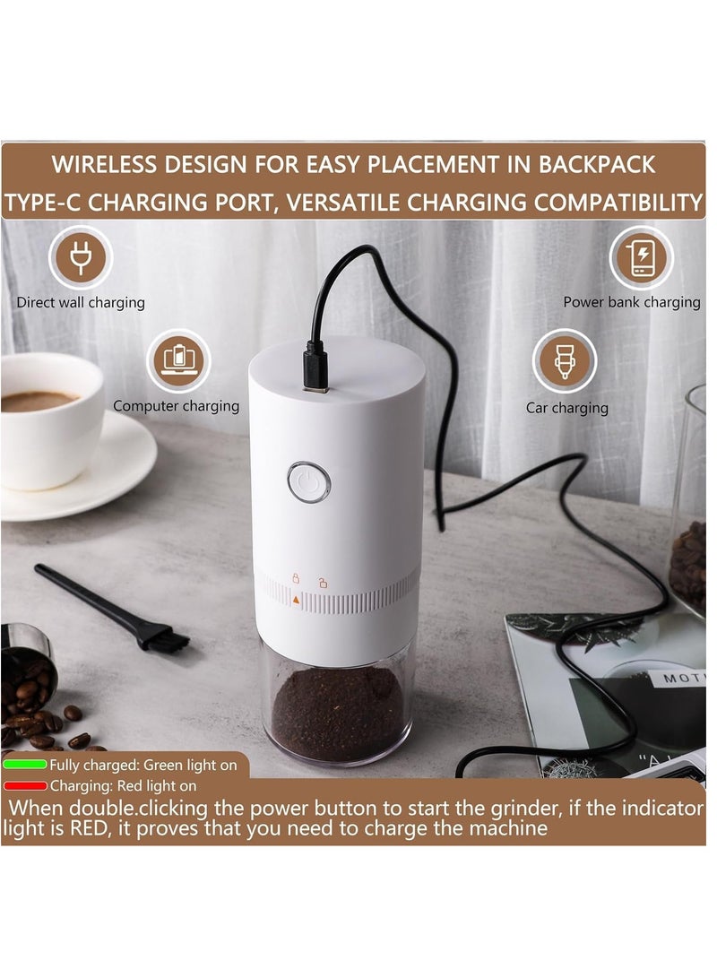 Portable Electric Burr Coffee Grinder, 4 Cups Small Automatic Conical Burr Grinder Coffee Bean Grinder with Muli Grind Setting, USB Rechargeable, Cleaning Brush Included, White