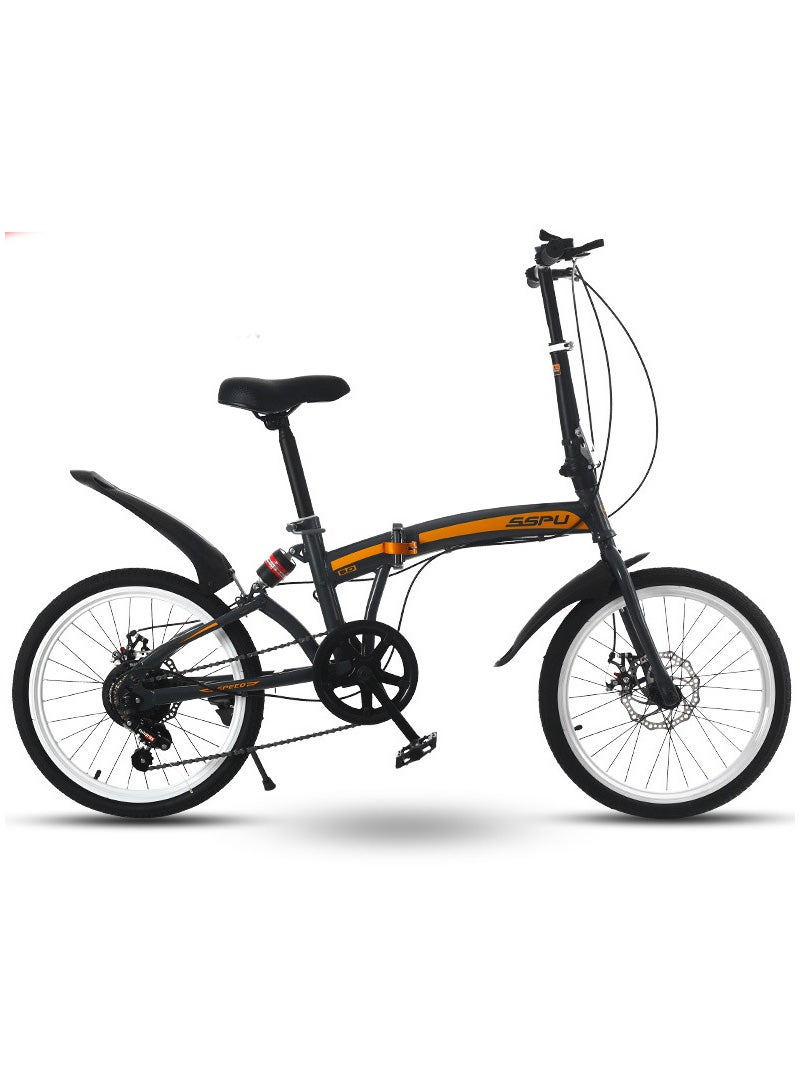 20in Folding Bike, 7 Speed Foldable City Bike, Carbon Steel Bicycle for Adults, Foldable Bicycle with Adjustable Seats & Disc Brake for Traveling & Exercising